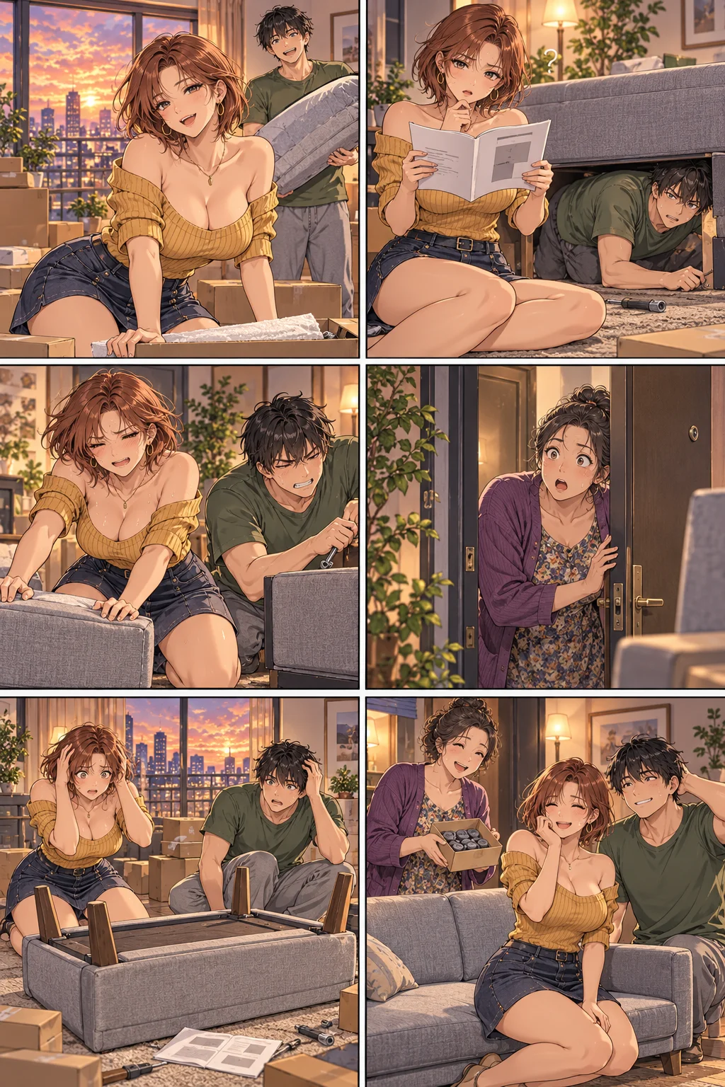 情侣组装沙发的搞笑漫画